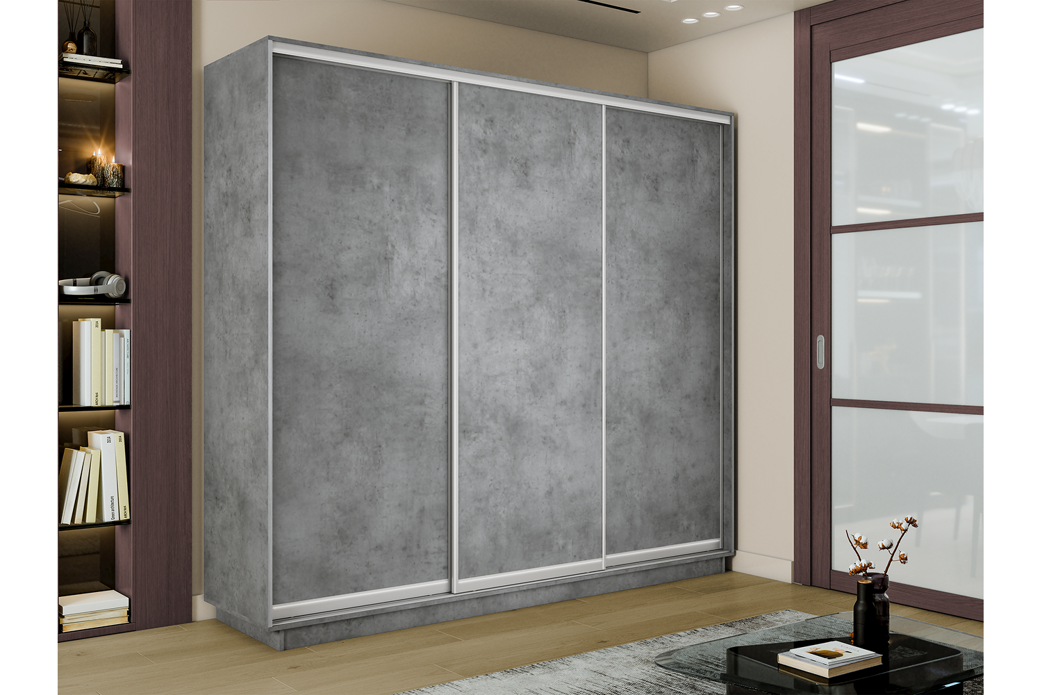 Шкафы-купе - изображение №5 "Шкаф-купе "Премиум" 3х-дверный 2100х2200х600 (Бетон)"  на www.Angstrem-mebel.ru